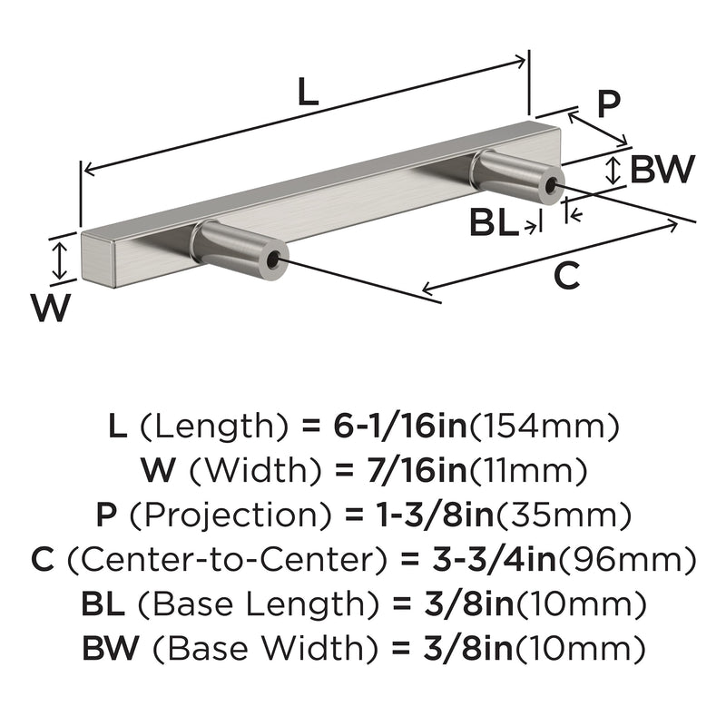 Amerock Bar Pulls Square 3-3/4 inch (96 mm) Center-to-Center Satin Nickel Cabinet Pull - 10 Pack