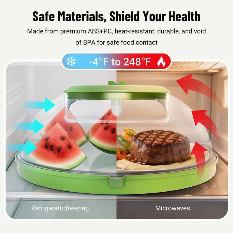 Microwave Splatter Cover with Water Steamer, Upgraded Microwave Cover for Food with Handle, Clear Plate Covers, Splatter Guard, Kitchen Essentials Gadgets, House Warming Gifts New Home, 10 Inch Green 10inch