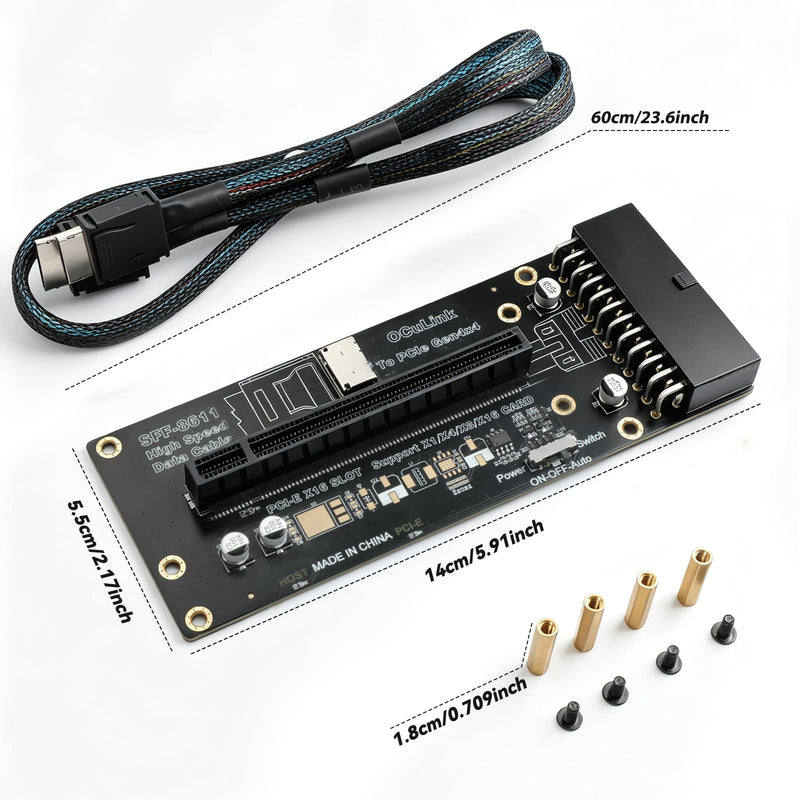 OCuLink eGPU Dock | PCIe 4.0 x4 64Gbps Bandwidth,SFF-8612 to PCIe x16 Adapter, with Oculink Cable 60cm, for NUC, MINI PC,Graphics Cards