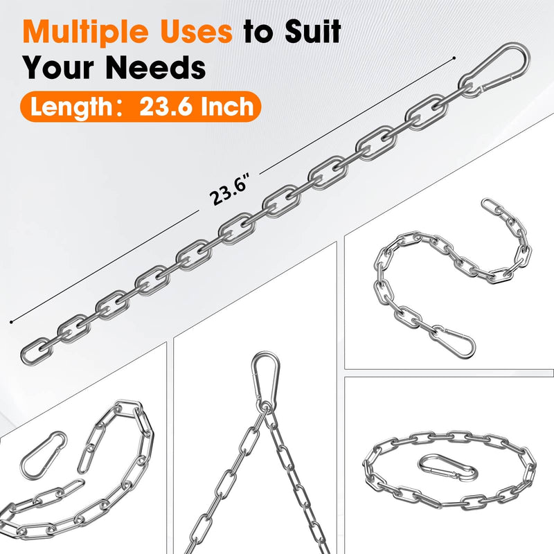 Gate Chain Lock, 23.6 Inch 304 Stainless Steel Chain Fence Gate Latch with Carabiner, Outdoor Hardware Lock Chain for Yards, Pet Cages, Horse Goat Dog Stall Barn and Fence Gates (Silver Dia 5mm-2Pcs) Silver Dia 5mm-2Pcs
