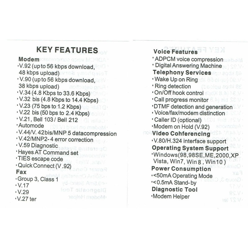 USB 56K External Dial Up Fax Data Modem Windows 10 / 8 / 7 / XP / Vista