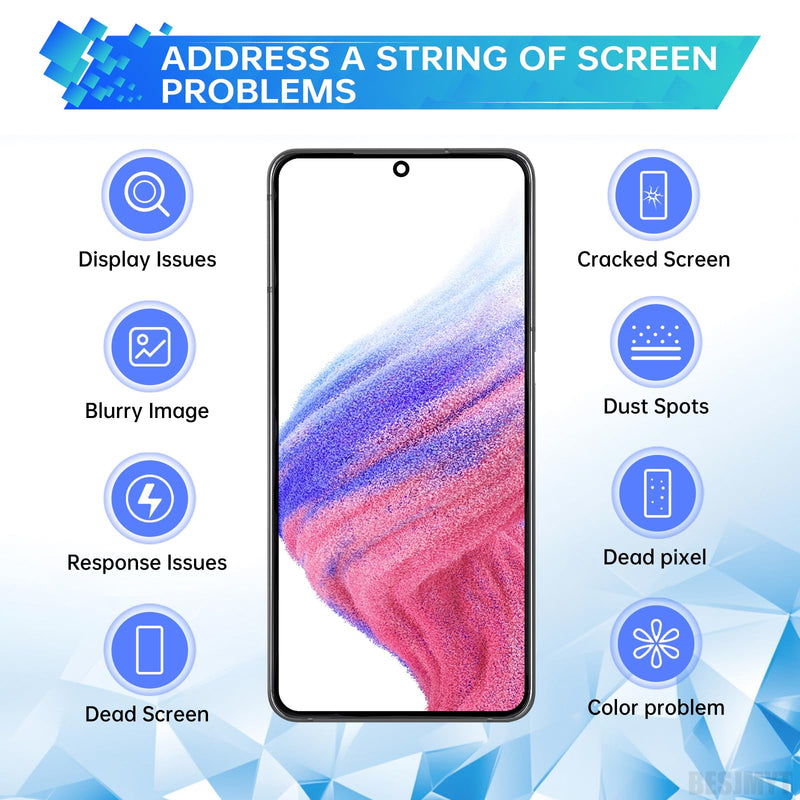 for Samsung Galaxy A53 5G Screen Replacement with Frame LCD Display Touch Digitizer Full Assembly Fix Glass with Repair Tools Kit SM-A536U SM-A536U1