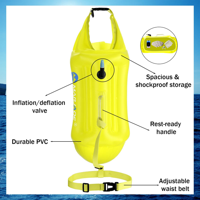 Soulchen 2 Pack Swim Buoy for Open Water, 20l Safety Float Waterproof Dry Storage Bag High Visibility Swimming Bubble with Shockproof Protection Rest Handle for Triathletes Kayakers Rose Red, Yellow