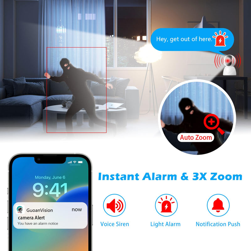 3MP Indoor Security Camera, 5G WiFi 360° Pan/Tilt Home Cameras for Baby Monitor/Pet/Elder/Kids/Bedroom, Auto-Focus and Zoom,Motion Tracking,2-Way Audio,Siren,3 Night Vision,Cloud&SD Card S800-2Pack