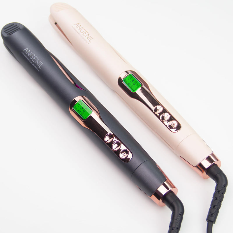 ANGENIL Twist Hair Straighteners and Curler 2 in 1, Flat Iron for Women | Dual Voltage Hair Straighteners Round Hair Curling Iron with Anti Silicone Mat, Multi-Stylers, LCD Display, (130°C-230°C) Twist Hair Straightener_grey