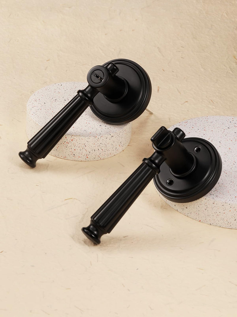 Black Keyed Entry Door Handle with Lock and Key, Black Door Lever | Entrance, Exterior, Interior Bedroom DoorHandle, Aluminium Alloy Handle Lever, 1 Pack