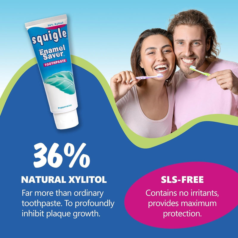 Squigle Enamel Saver Toothpaste (Canker Sore Prevention & Treatment) Prevents Cavities, Perioral Dermatitis, Bad Breath, Chapped Lips - 4 Pack