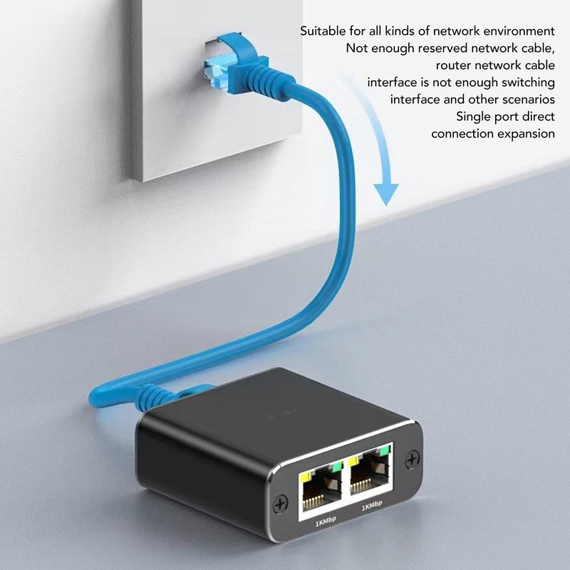 Gigabit 1000Mbps RJ45 Ethernet Splitter 1-Port to 2-Port Network Adapter Shares 2 Devices with USB Power Cable Compatible with Cat5 Cat5e Cat6 Cat7 Cables for Router Modem Extension