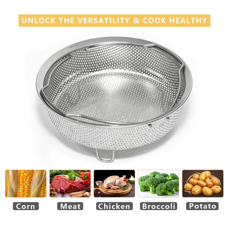 Stainless Steel Steamer Basket - Vegetable & Dumpling Steamer Insert for Pots, Instant Pot Accessories with Handles & Feet, Multi-Purpose Mesh Strainer for Cooking, Fruits (Silvery, Large) Silvery