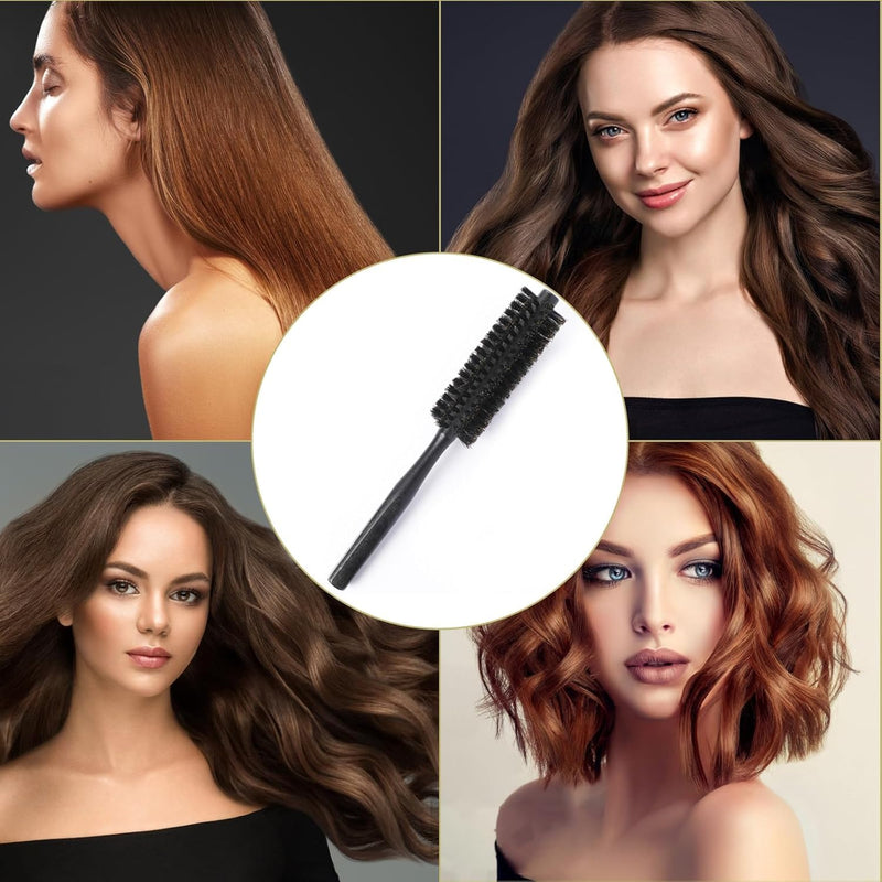  [AUSTRALIA] - Bristle Brush Hair Roller for Men and Women Small Round Hair Brush Beard Brush for Men (Black)