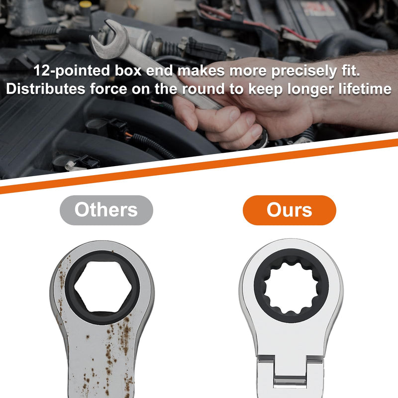 Egofine 10mm Ratchet Wrench Flex Head, Ratcheting Combination Wrench Metric, Industrial Grade Gear Spanner with 12 Point Box End, 72-Teeth Ratchet, Chrome Vanadium Steel