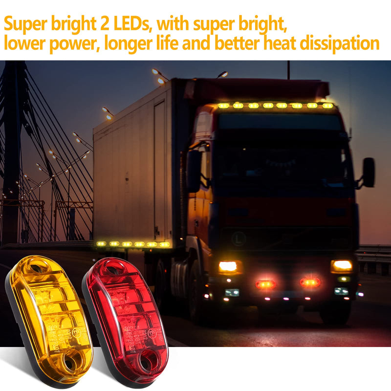 Tallew 10 Pcs 2.5 Inch LED Trailer Lights 2 Diode Waterproof LED Trailer Side Marker Oval Signal Running Lights for Truck Boat Rv(Amber, Red) Amber, Red
