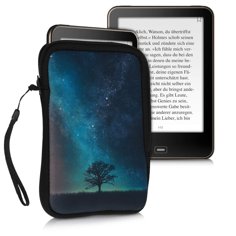 kwmobile Neoprene e-Reader Pouch Size 6" eReader - Universal eBook Sleeve Case with Zipper, Wrist Strap - Blue/Grey/Black Cosmic Nature blue / grey / black