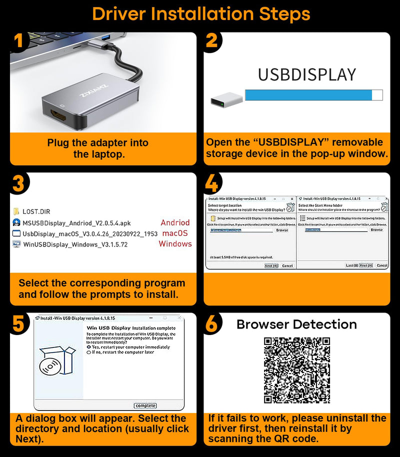 USB to HDMI Adapter, 1080P@60Hz for Windows 7/8/10/11 and MacOS | USB 3.0 Male to HDMI Female Audio Video Converter Suitable for Laptop Desktop Monitor - Driver installation is required