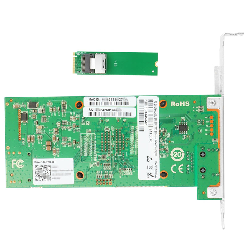 10 Gigabit M.2 to RJ45 NIC, Intel 82599 Controller, Single-Port RJ45, M Key, with SFF 8087 0.35m(1.1ft) Cable, 10 Gigabit Ethernet Expansion Card for Windows/Windows Server/Linux