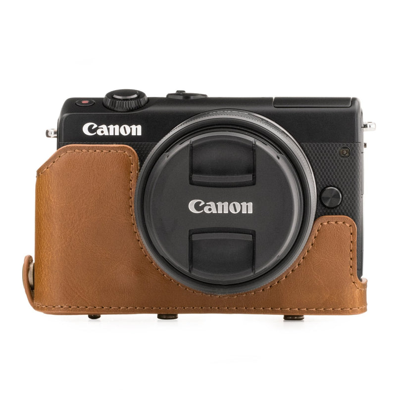 MegaGear Canon EOS M100, M200 (15-45mm) Ever Ready Leather Camera Case and Strap, with Battery Access - Light Brown - MG1327