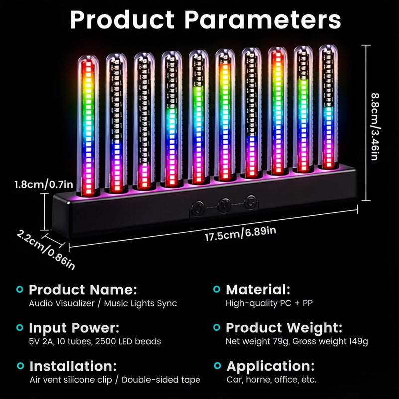 Audio Visualizer Gadget Rechargeable RGB Sound Activated Light Bar, 250 Pixels Music Spectrum Analyzer Display Car Interior Lights Ambient with Game Room Decor for Boys Unique Gifts (E2-Rechargeable) E2-Rechargeable