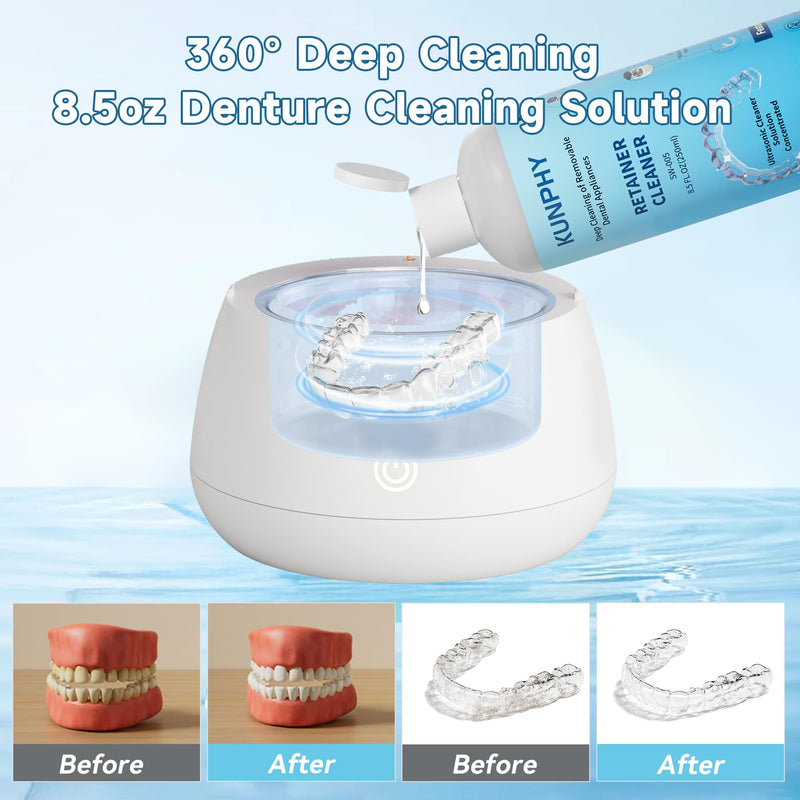 2 Pack Ultrasonic Retainer Cleaner Solution for Sonic Denture Cleaner-Professional Cleaning of Retainers, Invisible Aligners, Mouth Guards, Night Guards, Remove Odors, Discoloration & Stains 8.5oz 250ML*2