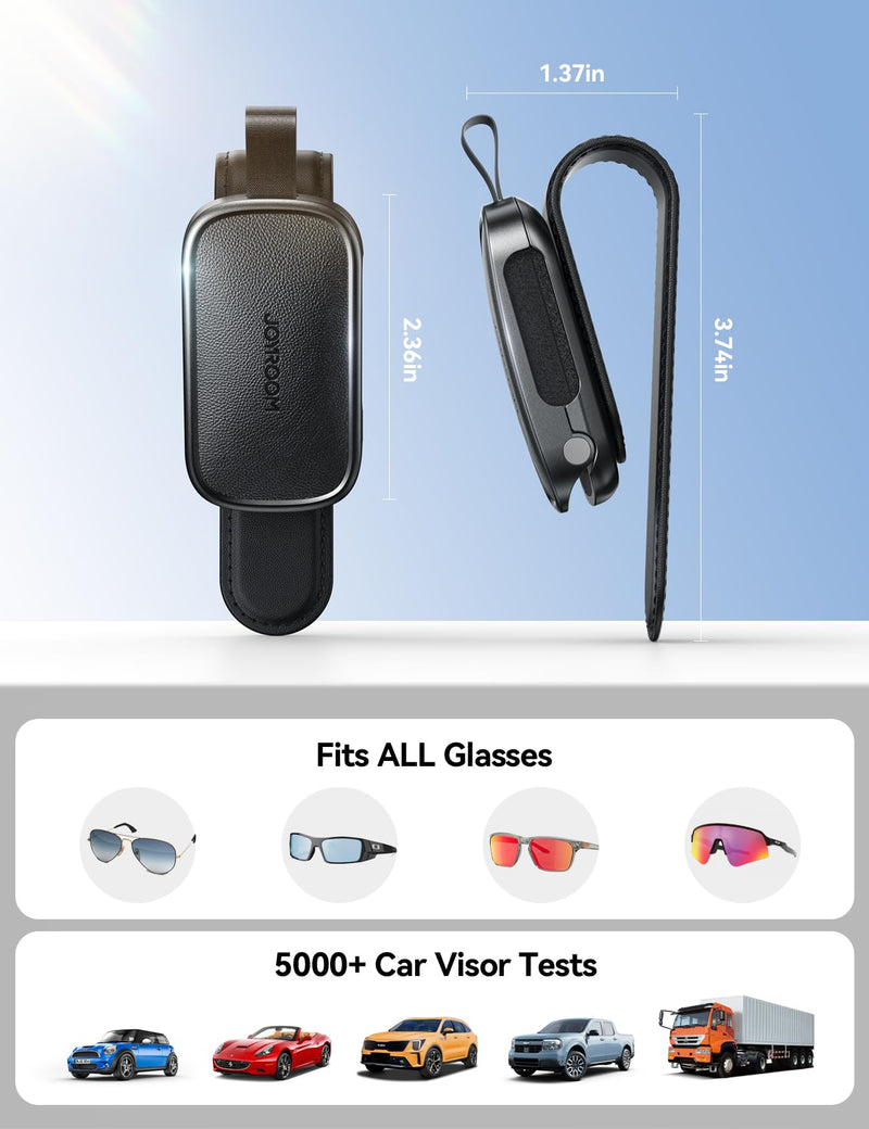 JOYROOM Sunglasses Holder for Car Visor, 2025 Upgrade Magnetic Glasses Car Holder, Universal Fits Leather Eyeglasses Clip Compatible with All Glasses, One-Handed Operation Black 1 Pack