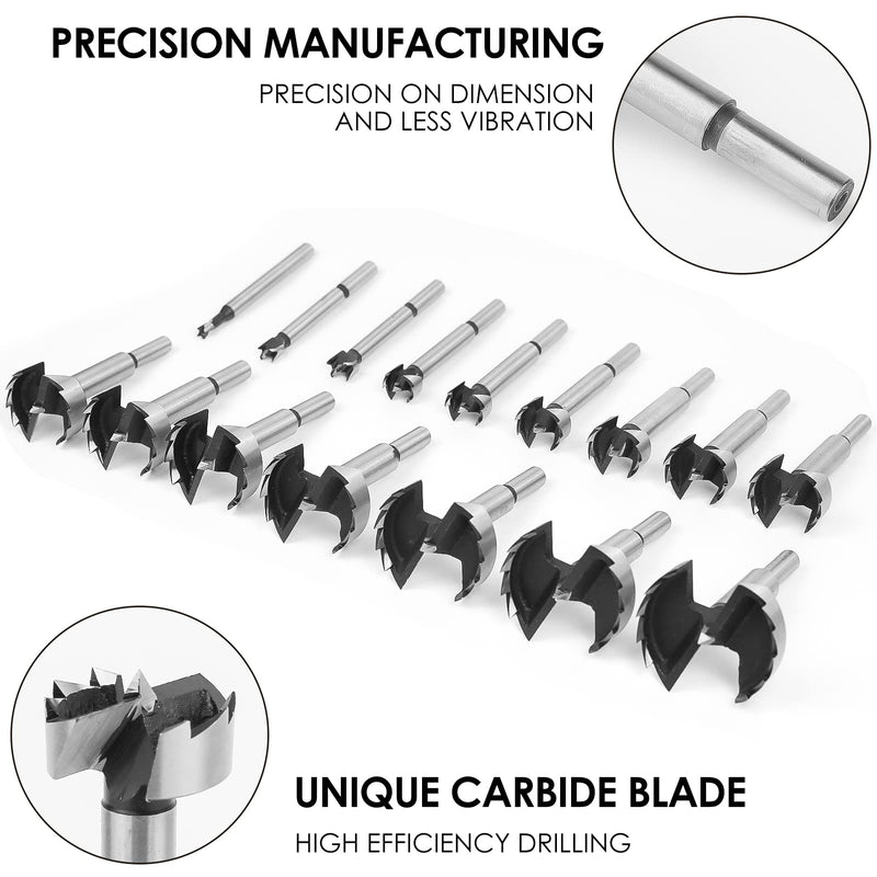 BAIDETS Forstner Bit Set 16Pcs - Forstner Bit Wood Drilling, Forstner Drill Bit with Center Positioning 16 PCS