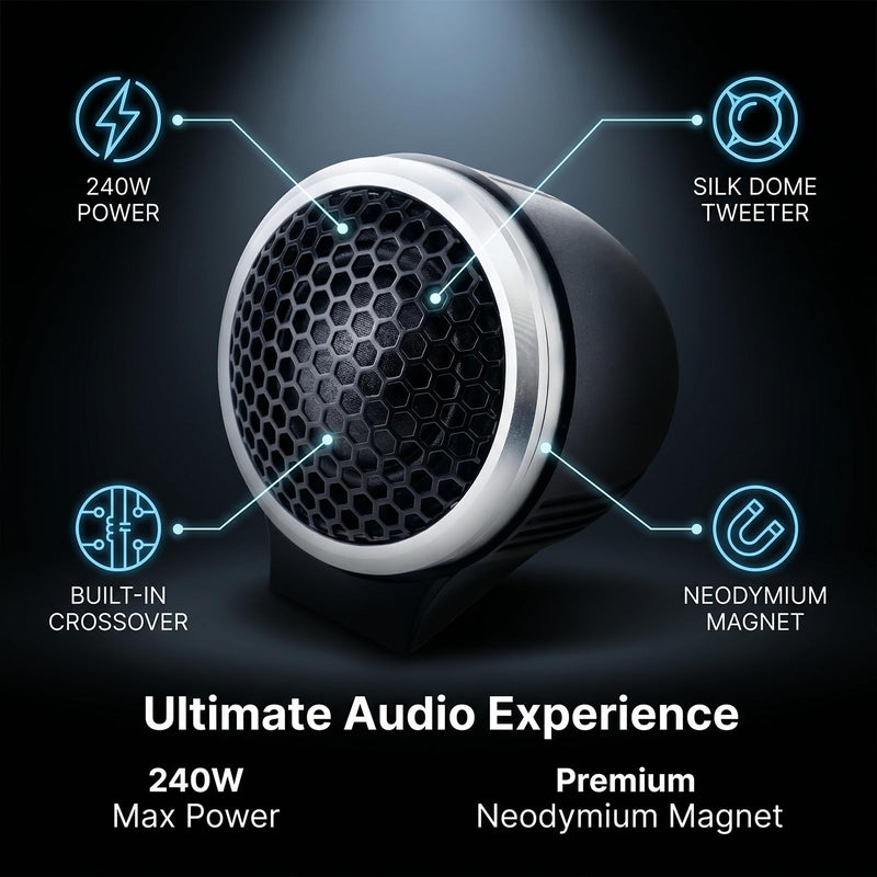 Silk Dome Tweeters, 2pcs 240W Maximum Power 2 in Aluminum Alloy Neodymium Silk Dome Car Tweeters for Car