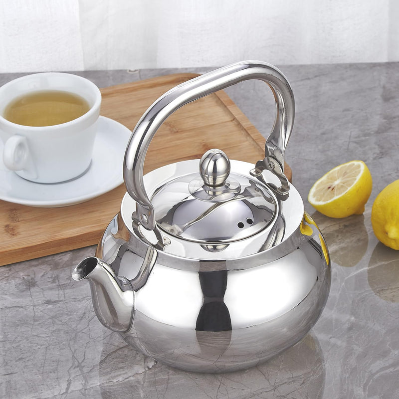 SANQIAHOME Stainless Steel Teapot With Removeable Infuser 71 oz (2000ml) Thickened Mirror Polished Stovetop Tea Maker for Herbal and Infusion 2000ml Silver(J)