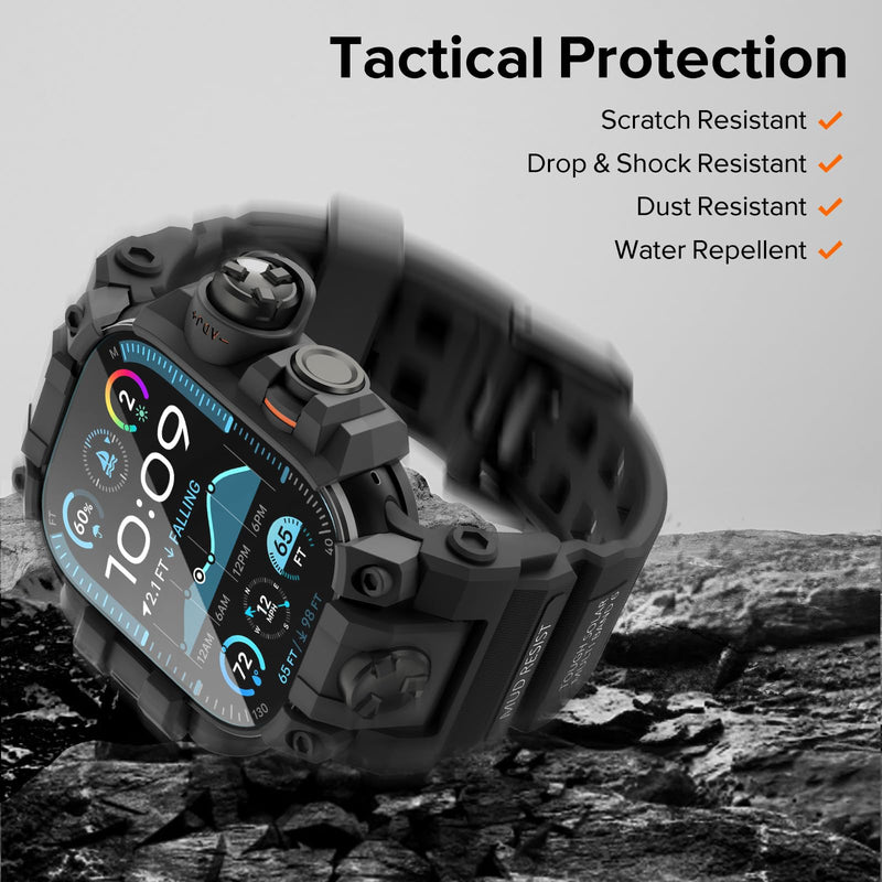 KADES 2-in-1 Removable Rugged Case with Band for Apple Watch Ultra 49mm, Military Grade Shockproof Full Cover with Built-in Tempered Glass Screen Protector for Men Sports Hiking Workout Black