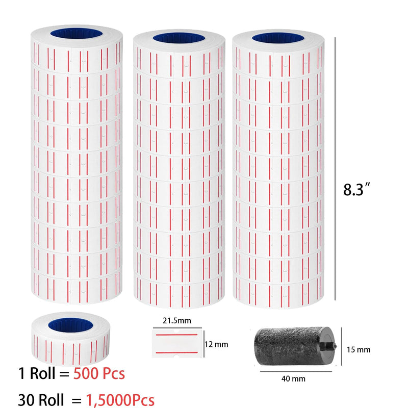 1,5000PCS Price Gun Labels 30 Rolls Price Labels for MX-5500 Label Gun, White Price Stickers Plus Extra 3Pcs Price Gun Refill Ink Roll