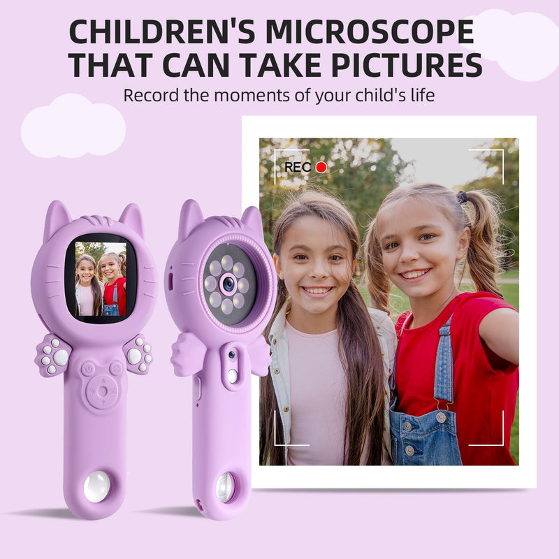 Kids Microscope – 500X Digital Pocket Handheld Microscope with Dual Cameras & Autofocus, STEM Educational Toy & Perfect Christmas Birthday Gift for Boys & Girls Ages 3 4 5 6 7 8 9 10(Pink) Pink cats