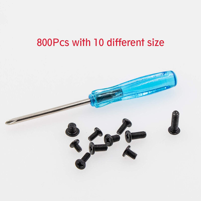 800pcs Small Replacement M2 M2.5 M3 Laptop Notebook Computer Screws Set Kit for IBM HP Dell Samsung Sony Toshiba Gateway Acer Lenovo (10 Sizes)