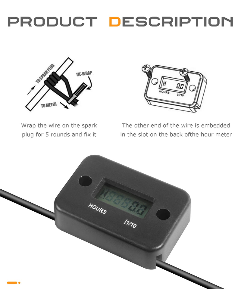 Hour Meter,Car Accessories Hour Meters for Small Engines,Hour Meter for Generator,Car Digital Inductive Generator Hour Meter,Waterproof Design IP65,Suitable for Lawn Mowers Motorcycle Boat ATV