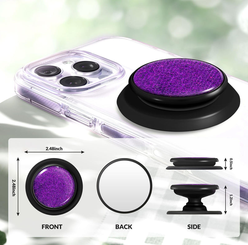 for MagSafe Phone Grip,Soft Silicone Magnetic Collapsible Cell Phone Finger Grip for iPhone 17/16/15/14/13,12 and Smartphones Tablets - Purple Glitter