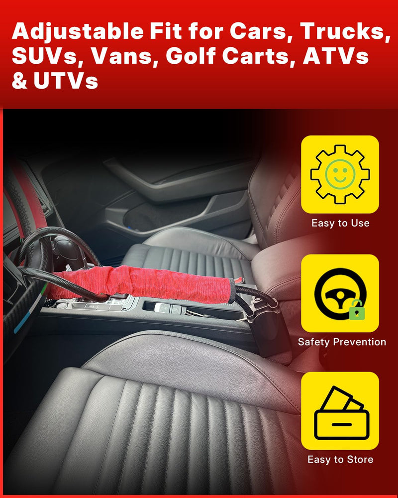 Car Steering Wheel Lock Seat Belt Lock Anti Theft Device Universal | 17" with 3 Keys for Auto Security Suitable for Most Vehicle,SUV,Golf Cart,Van,Truck Red
