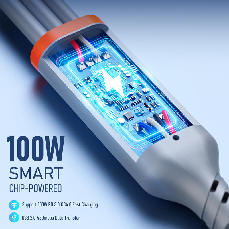 Travel Essentials 3 in 2 Multi Charging Cable 100W USB A/C to Dual USB C/for Apple Watch Charging Cable Silicone Fast Charge Compatible with iPhone 17-15 Series iPad MacBook, Type-C Devices 5FT-Grey Grey