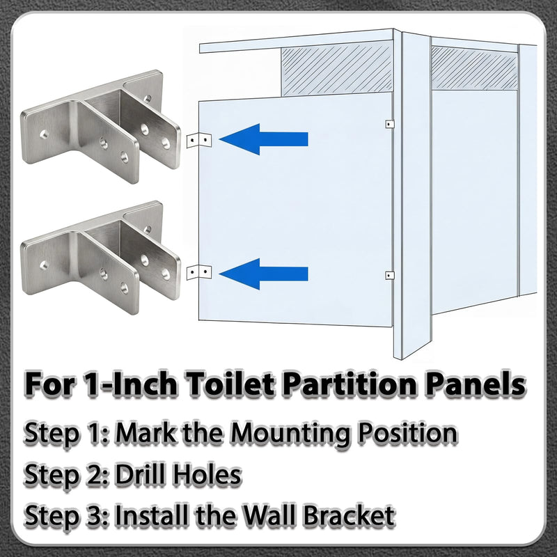 Blulu 4 Pack Urinal Screen Brackets Polished Chrome 2-Ear Urinal Partition for 1 in. Panels with Fasteners Restroom Partition Hardware for New installations or Repairs