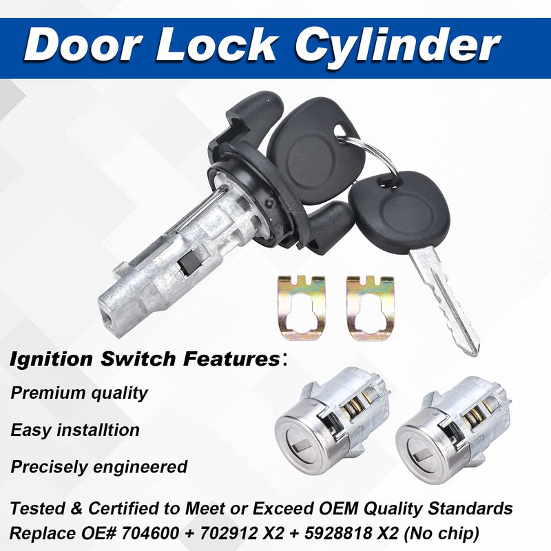 Ignition Switch Lock Cylinder with Pair Front Door Lock Cylinder Compatible with 1999 2000 Chevy Silverado Tahoe Suburban GMC Sierra Replace OE# 704600 + 702912 X2 + 598007 X2 (No chip)