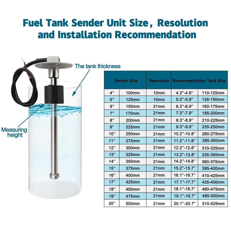KAOLALI Fuel Gas Sender Stainless Steel Fuel Sending Unit Marine Boat Water Level Gauge Sensor 5 Hole fit Fuel &Water Gauge 0~190ohm 240~33ohm (0-190ohm, 16"(400mm)) 0-190ohm 16"(400mm)