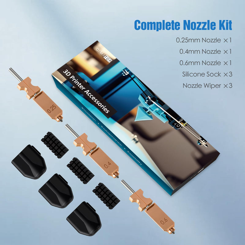 Nozzle Kit for Flashforge AD5X, 0.25mm / 0.4mm / 0.6mm Nozzles with Silicone Socks & Nozzle Wipers, 3D Printer Accessories 0.25/0.4/0.6 mm
