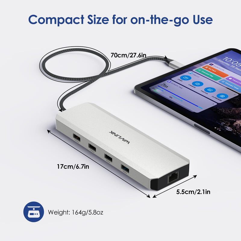 Laptop Docking Station, WAVLINK 10Gbps Docking Station with Dual HDMI, 100W PD in, 10Gbps USB-A/C 3.2, 5Gbps USB-A, USB2.0, Gigabit Ethernet for Dell/HP/Lenovo etc, Windows Systerm Computer Only sliver