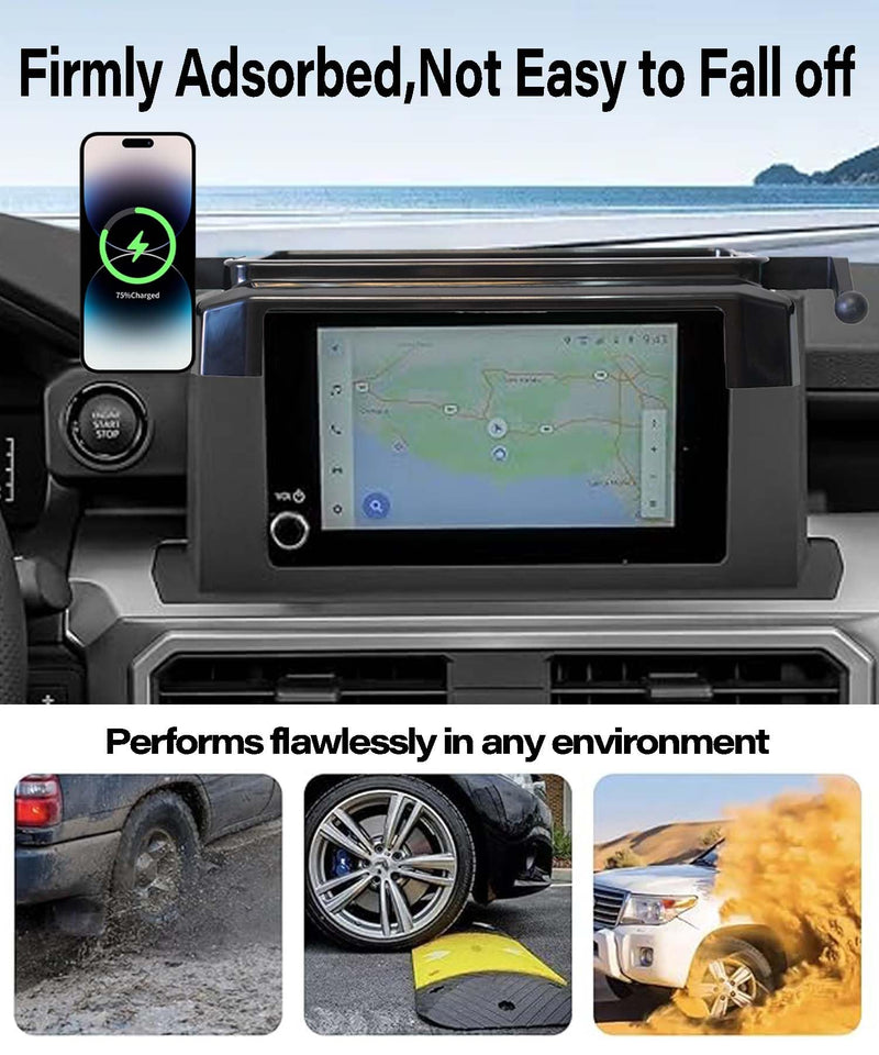 Car Phone Holder for Toyota Tacoma 2024 2025 Accessories Apply to 8 Inch Touch Screen 15W Fast Wireless Charger Screen Fixed Clip Cell Phone Mount with Dashboard Storage Tray fit for Toyota Tacoma 2024 2025 (8 Inch Screen)