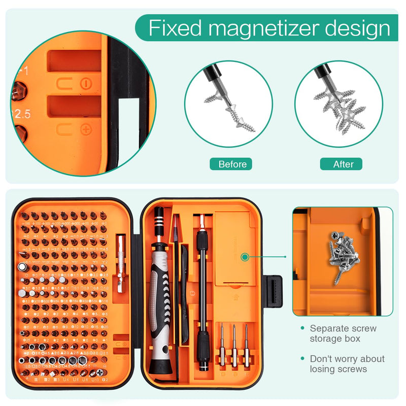 ORIA Precision Screwdriver Set, Magnetic Repair Tool Kit, 130 in 1 Professional Screwdriver Kit with 120 Bits, Built-in Magnetizer, Case, for Electronics, Watch, Eyeglasses, DIY Projects Orange