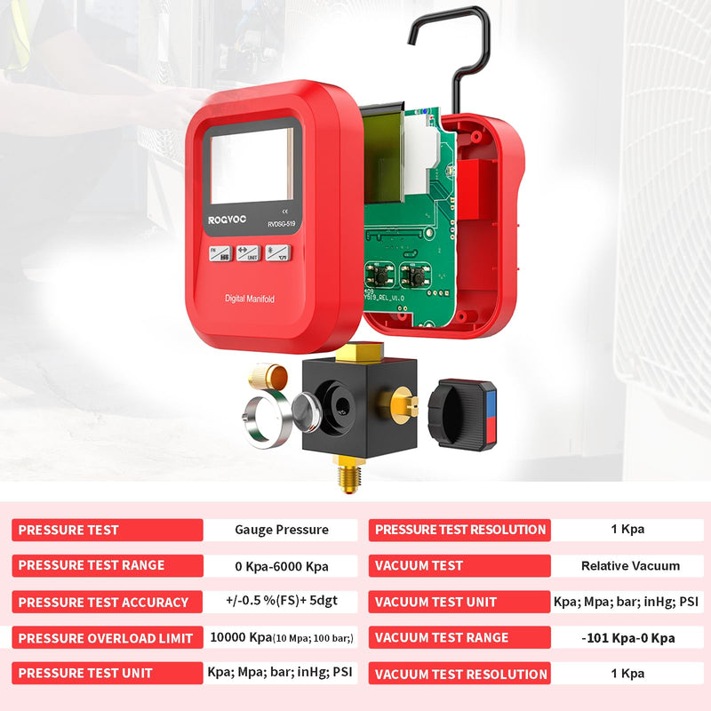 Digital Single Manifold Gauge, HVAC Refrigerants Digital AC Gauges Pressure Gauge for R22/R32/R410A/R134A/1234YF 24+ Refrigerants Recharge