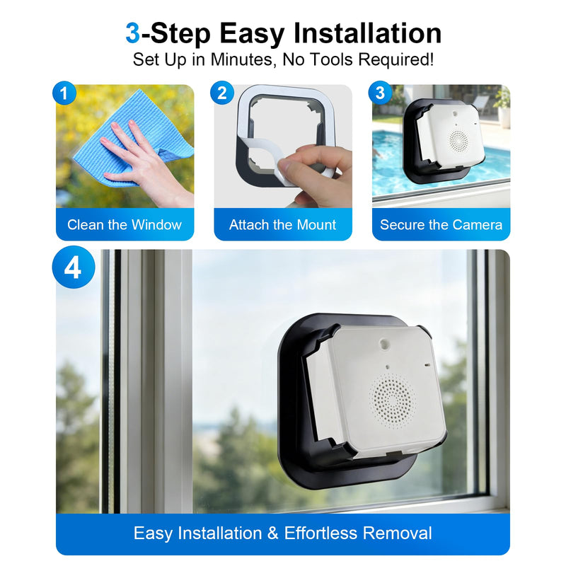 2K Wireless Window Camera with 45-Day Battery, 2.4/5G WiFi, 6s Pre-Roll | 100% Wireless: No Wires, No Outlets, No Drilling. 4MP Color Night Vision & Anti-Glare. Magnetic Mount for Rentals & Homes 1 Large Battery