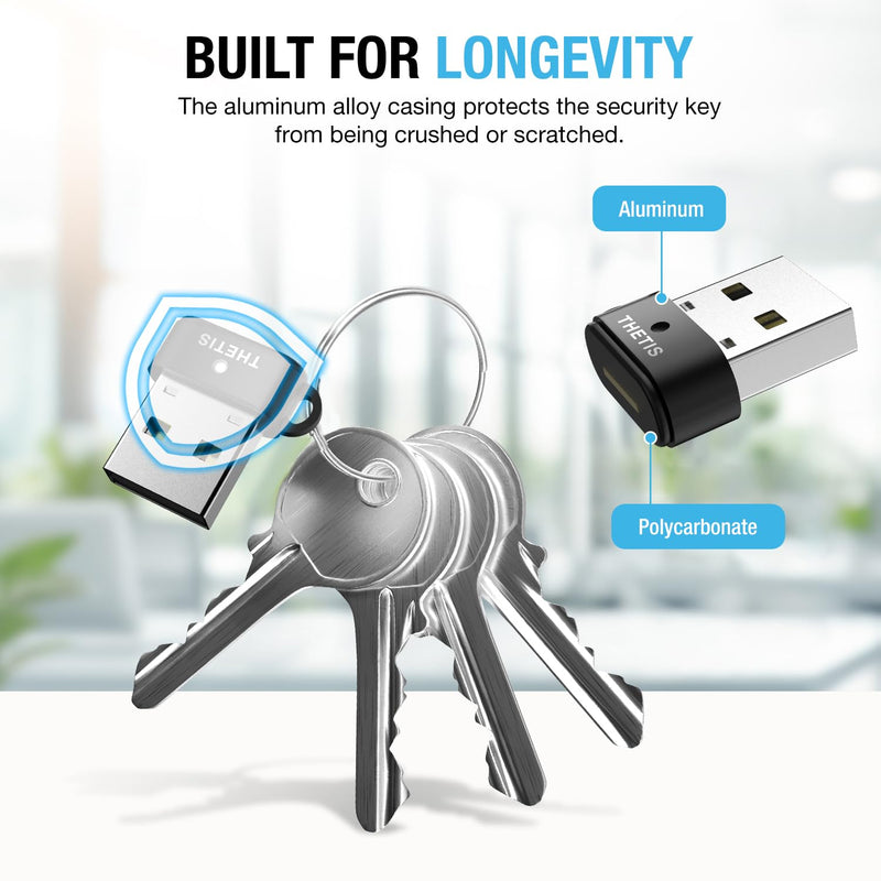 Thetis Nano-A FIDO2 Security Key Hardware Passkey Device with USB Type A, TOTP/HOTP, FIDO2.0 Two Factor Authentication 2FA MFA, Works with Windows/mac/iOS/Android/Linux/Gmail/Facebook/GitHub/Coinbase