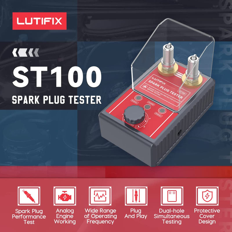 Spark Plug Tester, Automotive Dual Holes Spark Plug Tester Tool with Adjustable Dual Holes Ignition Tester and Protective Cover Spark Plug 0 to 6000rpm Adjustable for 12mm Spark Plug 2 Holes