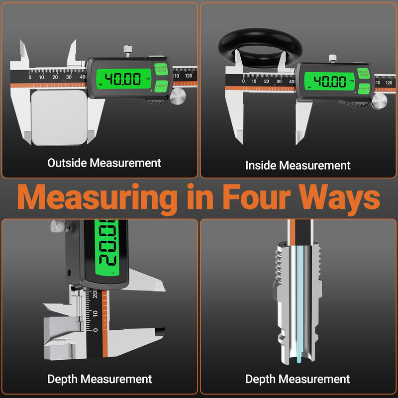 Digital Caliper, Type-C Rechargeable Stainless Steel Vernier Caliper, F/MM/in Conversion, Large LCD, USB Charging Digital Caliper Measuring Caliper for DIY, Woodworking & Professional Use (Black) Black