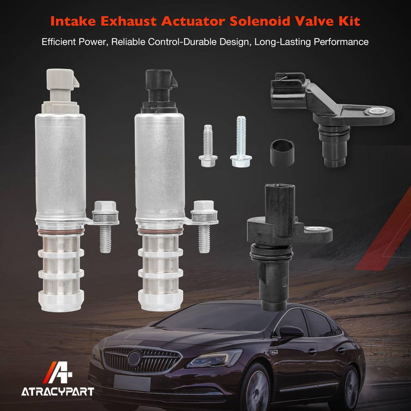 Intake and Exhaust Camshaft Position Actuator VVT Solenoid Valve Kit with Camshaft Crankshaft Engine Sensor- Compatible with Chevy,GMC,Pontiac,Saturn,Buick- Replace# 12655420,12655421,12577245,907-799 Solenoid Valve with Sensor