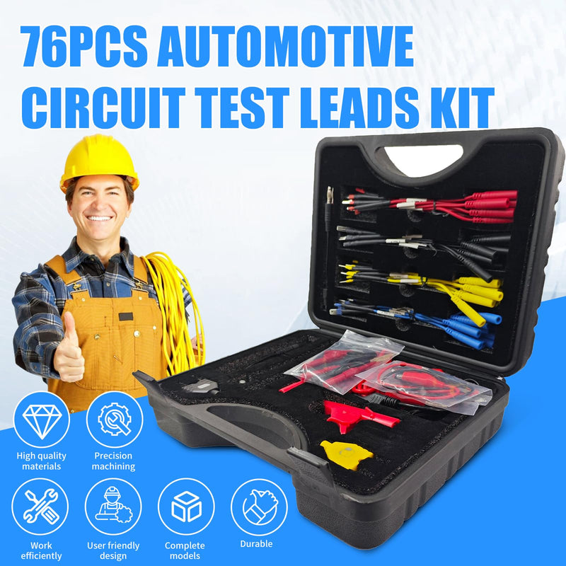 76 PCS Automotive Test Lead Kit, Multimeter Test Leads Set with Back Probes, Alligator Clips, Banana Plug Adapters & Silicone Wires, 1000V/32A Electrical Test Kit for Car Circuit Diagnostics 76