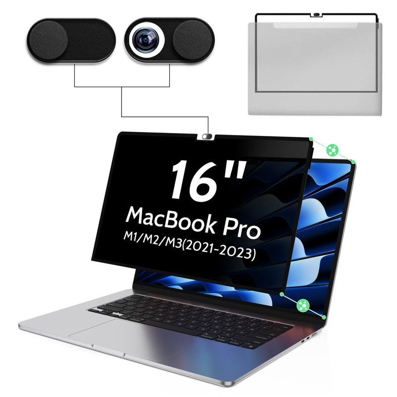 Privacy Screen for MacBook Pro 16 Inch M1/M2/M3(2021-2023)-A2991 A2485 A2780, Anti Blue Light Glare Filter Removable Computer Protector, Bubble-Free Monitor Shield Laptop Film With Camera Cover