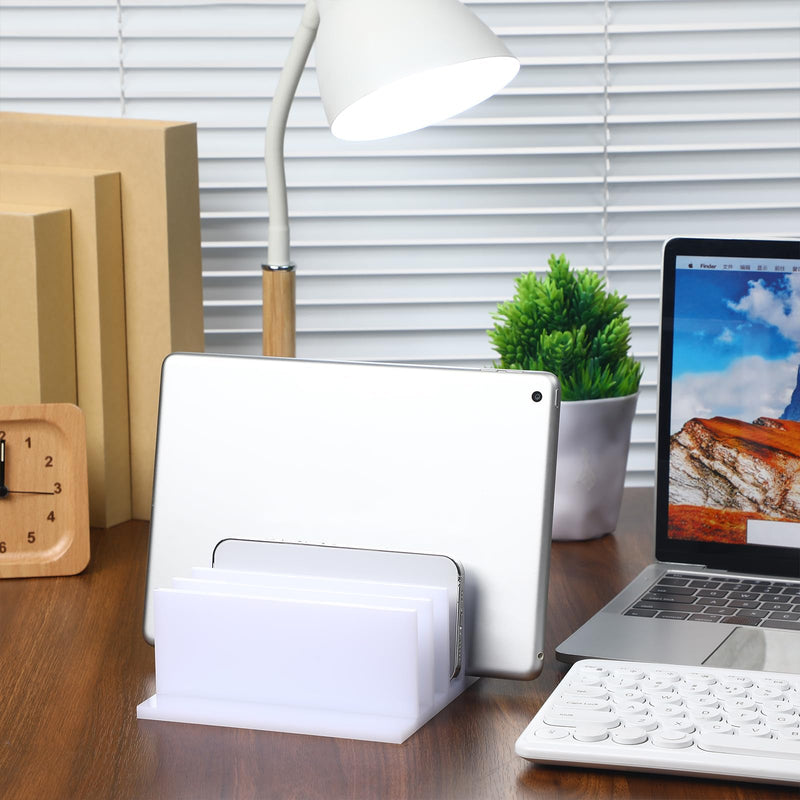 Frienda 4-Compartment Acrylic Vertical Laptop Stand, Can Accommodate with a Thickness of Less Than 2 cm, Fits Most Laptop(2 Pcs,White) White